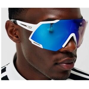 Sports‎ Ski Sunglasses Men Mirrored Blue Lens White Frame Gafas Lentes Humbres